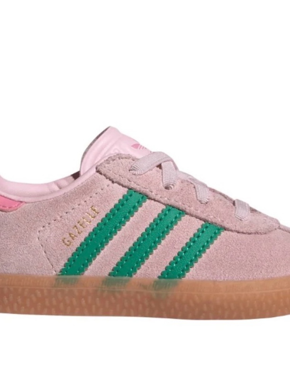 Adidas Kids Gazelle Comfort Closure Pink Suede with Green Stripes